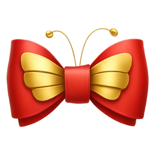 Red bow with long ends. One small gold butterfly sitting on the right corner of the bow.  sticker