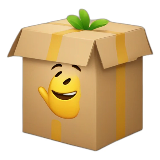 Video icons, camera, logos, likes, thumbs up, marks, views, coverage, applause fly out of a Cardboard box sticker