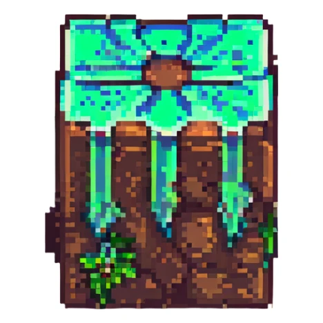 Minecraft dirt block, pixel art style, 3D isometric, brown and green, classic look sticker