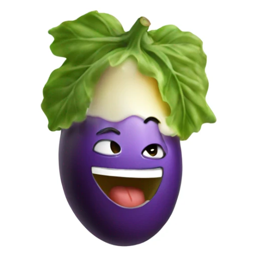 laughing with egg plant in mouth sticker