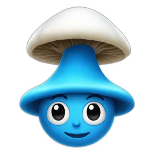 Blue smurf face with black eyes wearing a large white mushroom on his head casting a show on his face sticker