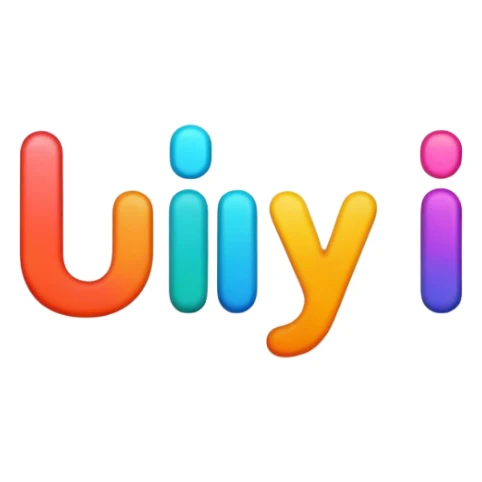 word UYI in bold colorful font as single unit sticker