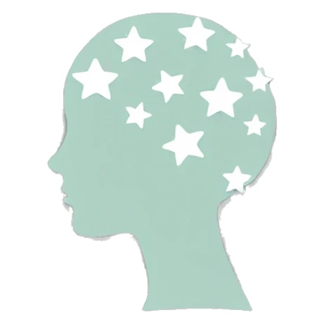 Silhouette profile woman head with 7 stars inside her brain sticker