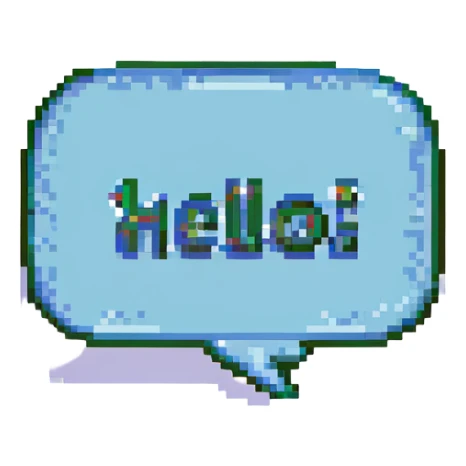 pixel art of a speech bubble with the word 'Hello' sticker