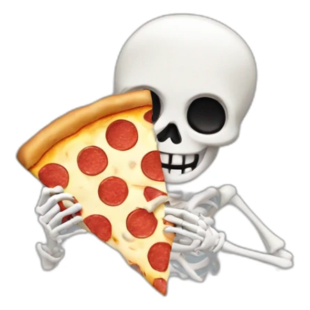 a skeleton holding a slice of pizza sticker