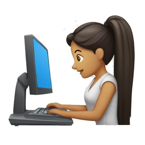 mujer con pelo largo y marron trabajando en la computadora sticker