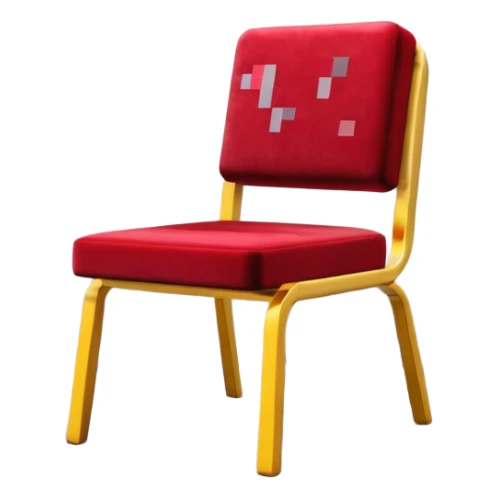 3D render of Clipping Chair, digital glitch art aesthetic, data corruption visual, red velvet chair half-stuck inside a grey wall, pixelated distortion, emoji style, isolated on white background --v 6.0. sticker