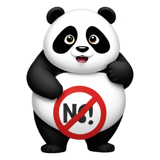 A chubby panda holding a sign that says NO sticker