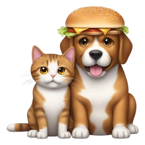 Dog with cat eating a burger  sticker