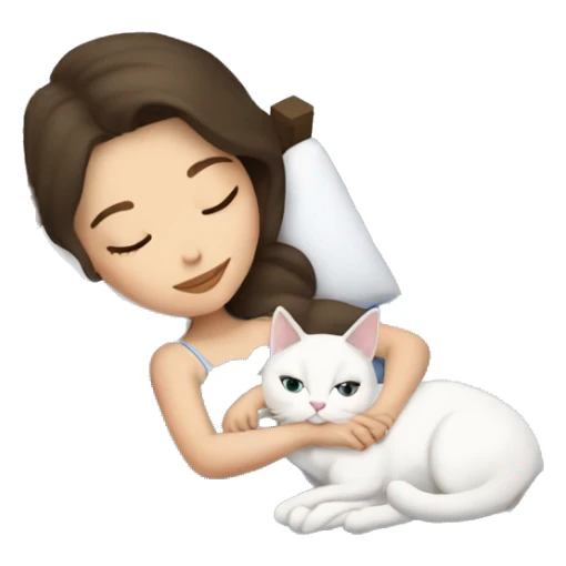 brunette Sleeping beauty girl with white kitty sticker