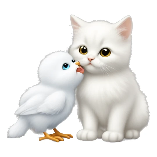 White fluffy cat kissing baby chick sticker