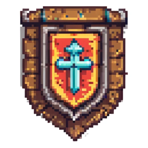 Valorant Iron rank logo, pixel art style sticker