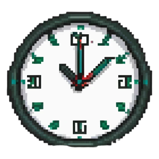 pixel art of a clock and exam paper, symbolizing exam time sticker