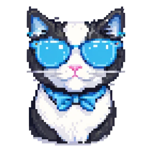 black and white cat wearing blue sunglasses sticker