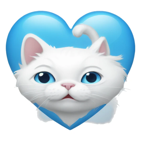 A white cat that pops out from the blue heart sticker