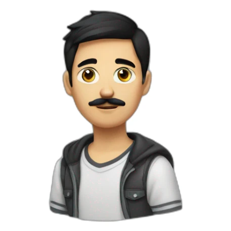 Teenboy with medium Short black hair and mustache sticker