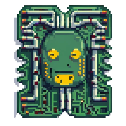 a jaded AI, stylized circuit board with unimpressed emoji, blue and gray tones sticker