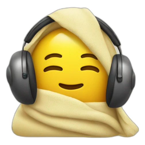 yellow emoji wearing ear defenders wrapped in a blanket sticker