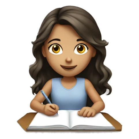 brunette girl writing sticker