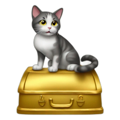 cat secretary sitting on top of the gold cloud sticker