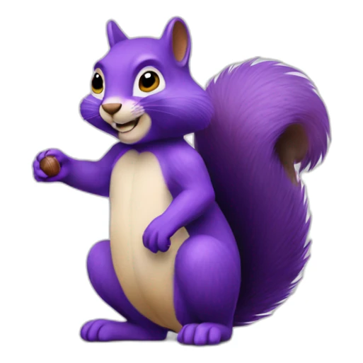 the purple squirrel has a purple nut in its paws sticker