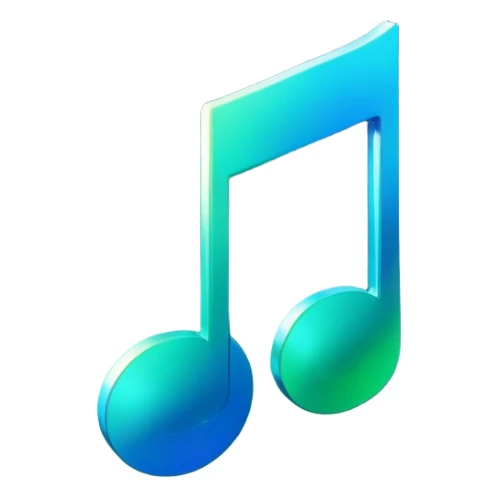 music icon, shining, 3D gradient blue to green music icon logo note  no background unique y2k clipart sticker