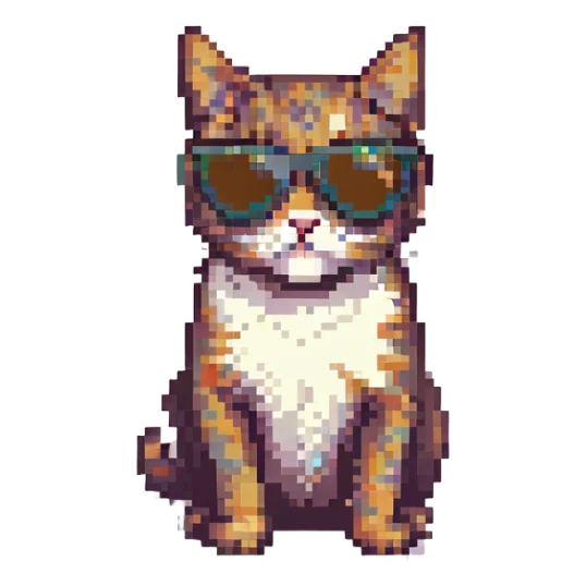 pixel art cat with sunglasses and retro vibe sticker