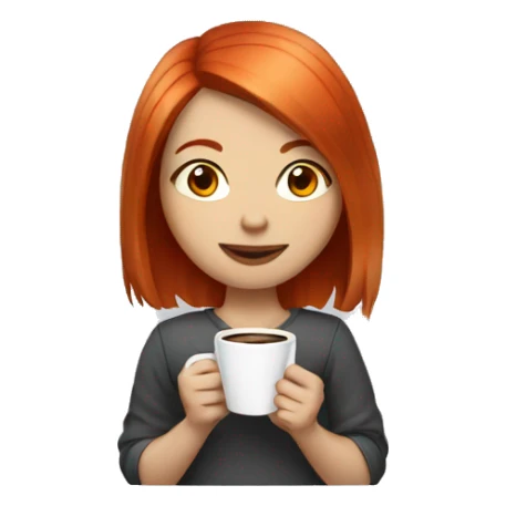 red haired girl with bob and light skin holding coffee sticker