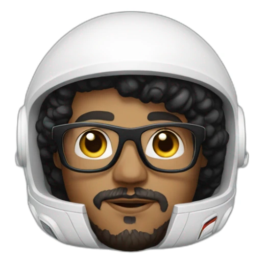 Light skin Man with black short curly hear and beard and black glasses wearing a white astronaut suit and helmet sticker