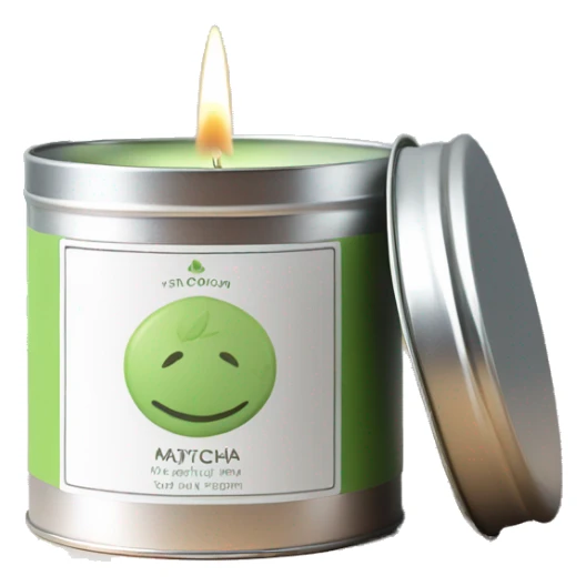 pretty matcha scented candle in silver tin with label realistic sticker