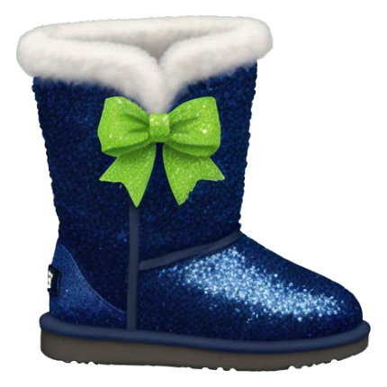 Realistic navy blue Sparkle glitter and fur Ugg boots with lime green bow. sticker
