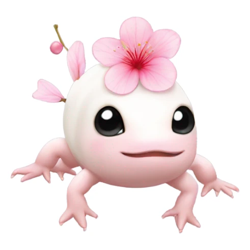 An axolotl wearing a cherry blossom flower sticker