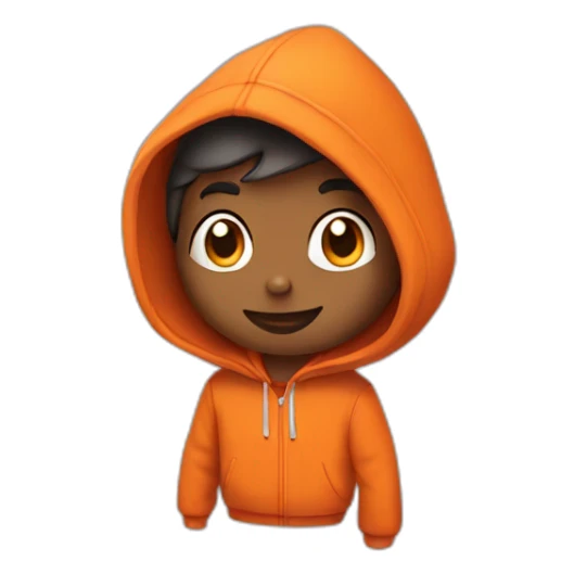 A cartoon character wearing an orange hoodie sticker