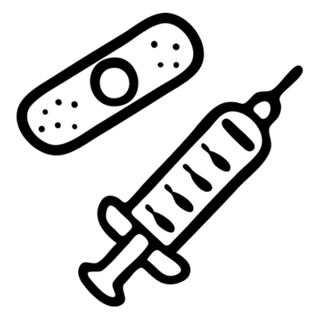 A vaccination icon with a syringe and a bandaid, representing immunization and healthcare sticker