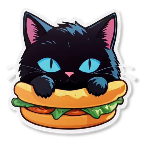 Black cat dreaming about food  sticker