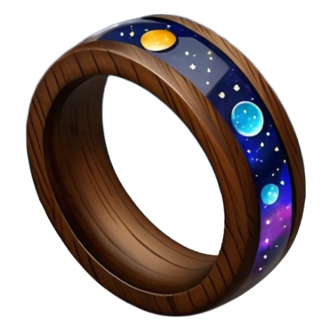 dark wood ring with epoxy resin in space and stars motifs crystal sticker