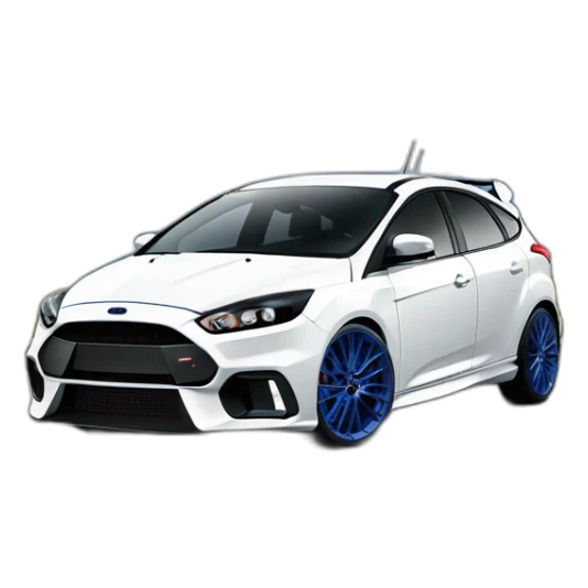 White FORD FOCUS RS with royal blue rims sticker