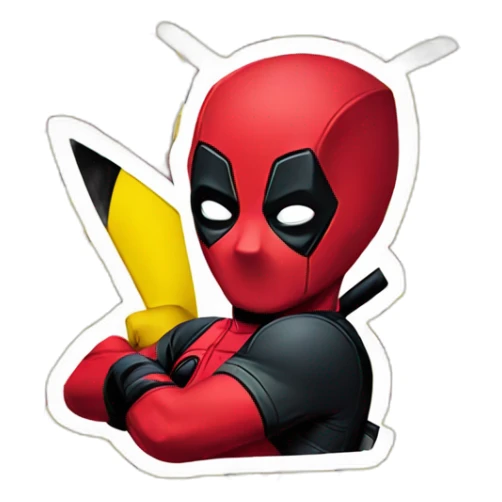 Deadpool with Ryan Reynolds face and pikachu tail and ears sticker