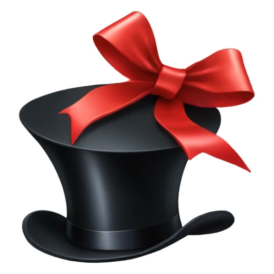 A black top hat displaying a red ribbon around the base. The ribbon forms a visible bow at the front, with the ends falling slightly over the top of the hat. sticker