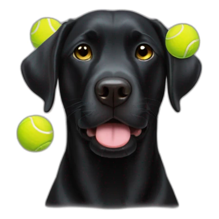 Black Labrador retriever stuffed three tennis balls inside his mouth small eyes sticker