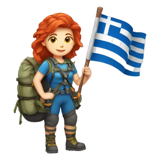 Female mountain climber red hair with Greek flag and holding Easter eggs basket sticker