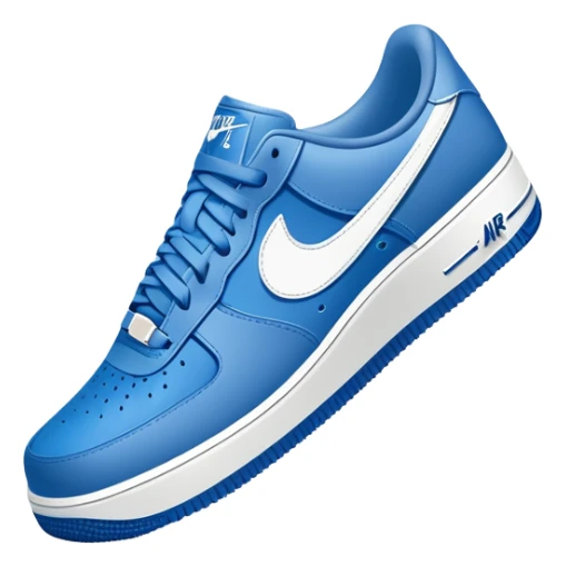 blue Nike Air Force 1 sneakers with white swoosh logo sticker