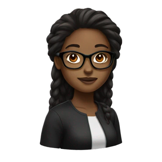 a black girl with long brown hair and black glasses sticker
