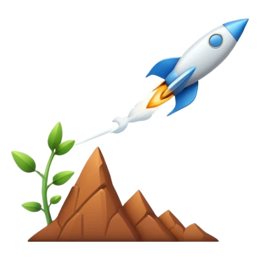 Minimalist emoji of a growth graph. The rising line forms a smooth trail, ending with a small rocket taking off sticker