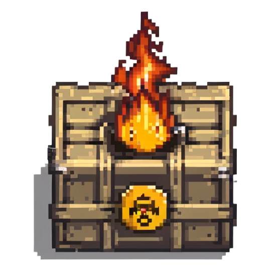 power up crate with bomb and fire symbol sticker