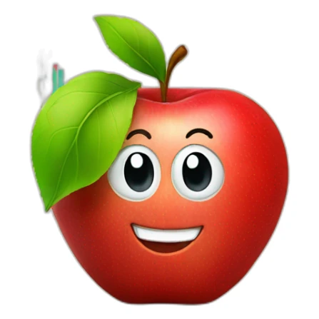 smiling red apple with stock charts sticker
