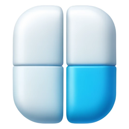 A capsule-shaped pill divided into two halves: one half is blue, and the other half is white. sticker