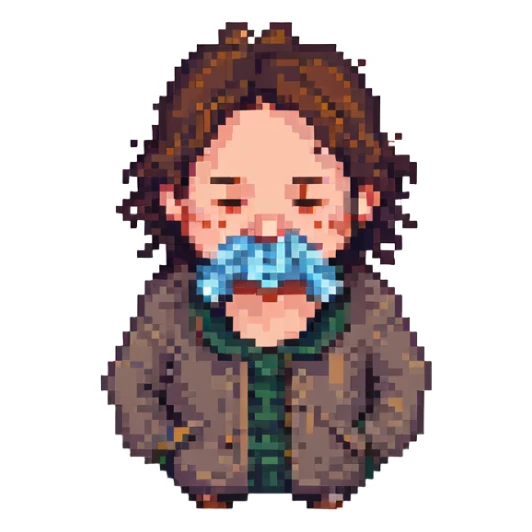 a man with a runny nose, pixel art style sticker