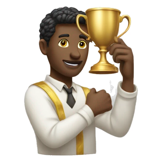 Man rising a golden cup in his hands sticker