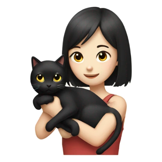 Japanese girl holding black cat sticker
